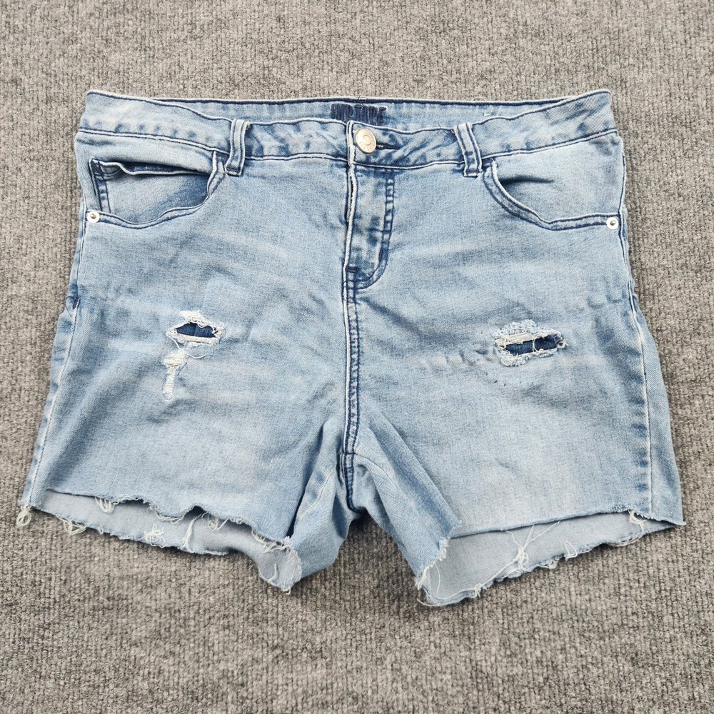 Justice Girls 18 Plus Light Wash Distressed Denim Shorts Mid Rise Raw Hem Blue